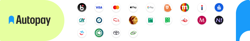 Formy płatności obsługiwane przez Autopay: BLIK, Visa, Mastercard, Apple Pay, Google Pay, szybkie przelewy bankowe